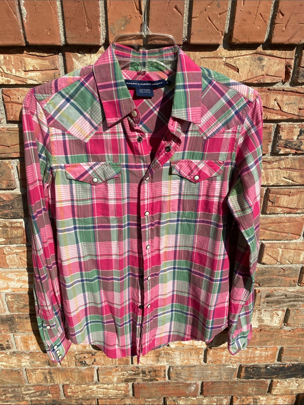 Ralph Lauren Sport Fuchsia and Green Plaid Western Shirt 6